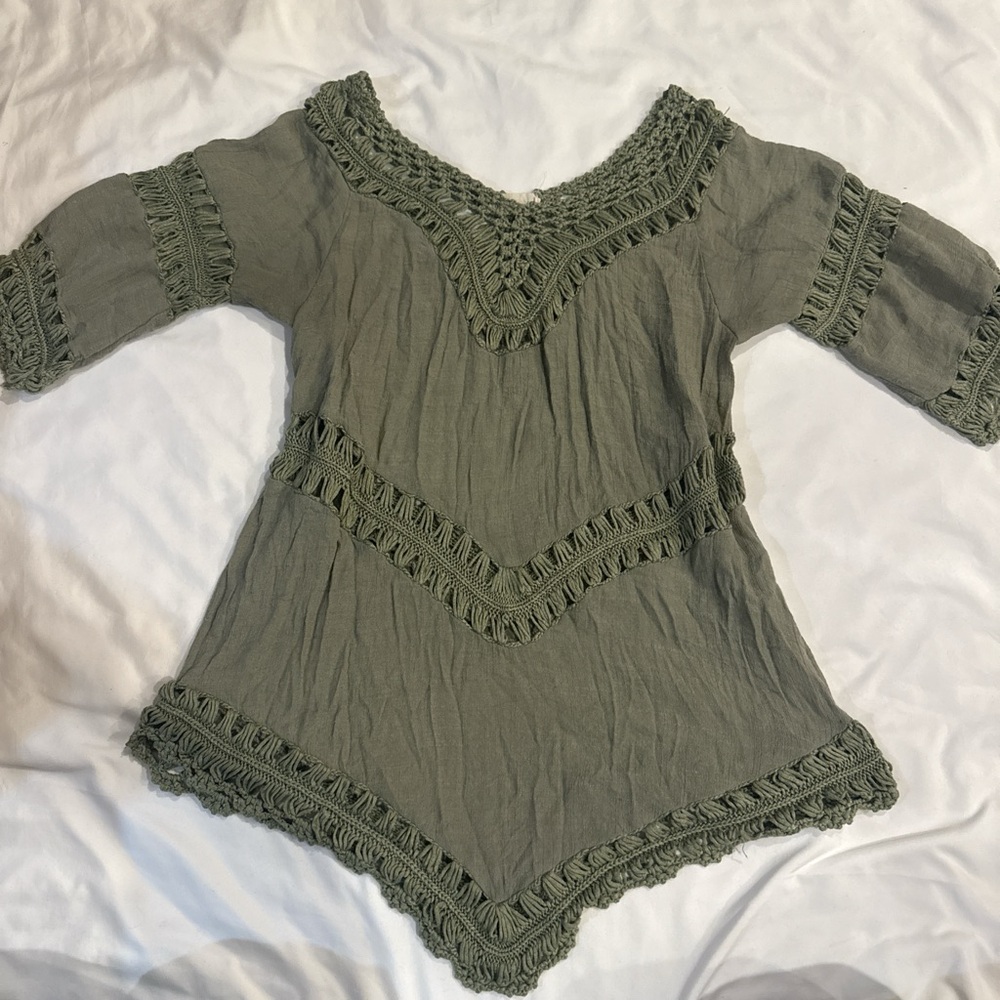 Dreamers Boho Olive Tunic with Crochet Details